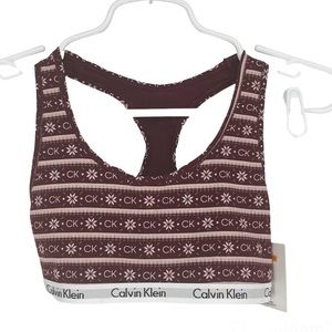 CALVIN KLEIN NWT UNLINED BRALETTE RED WHITE BRA TOP SMALL MEDIUM